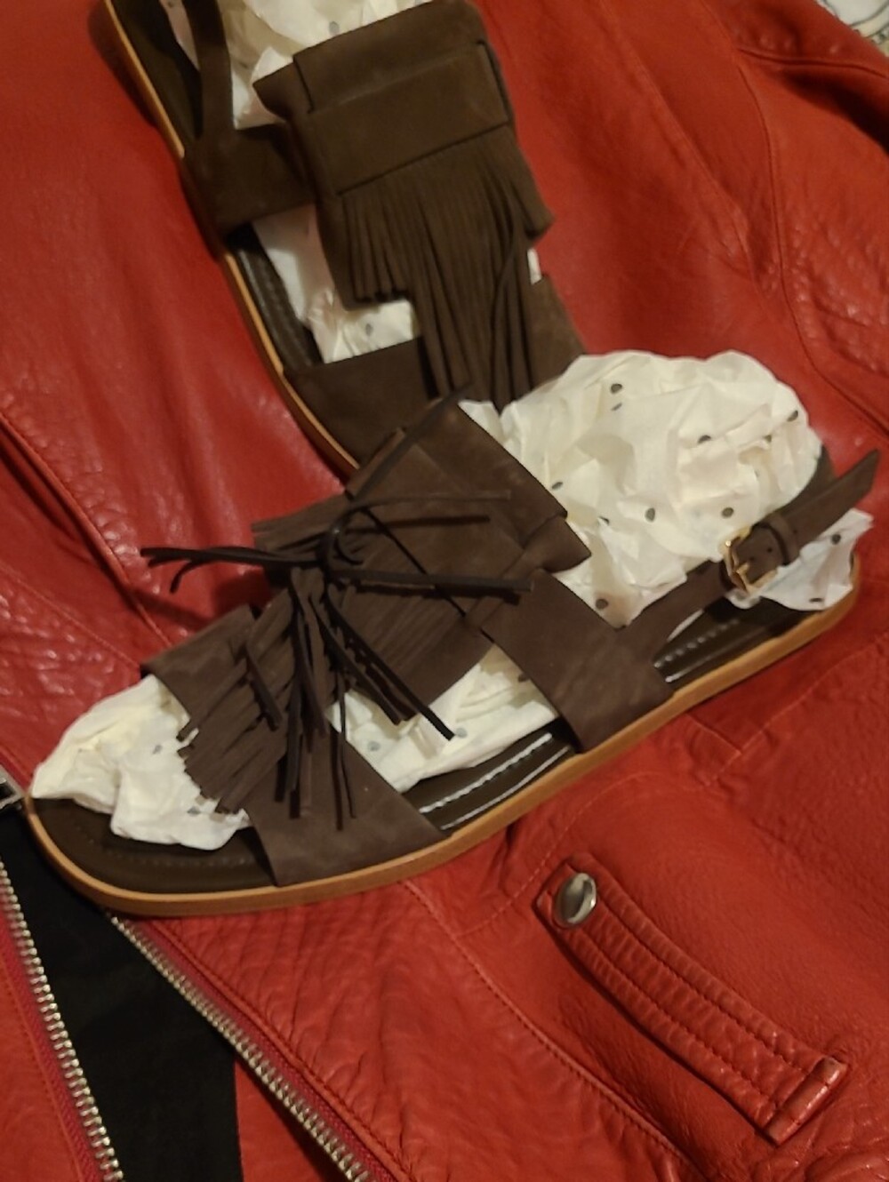 Tod's Brown Fringe Leather Mule Slides